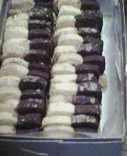 [black and white cookies in a box]